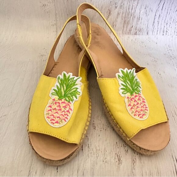 Lilly Pulitzer sling back espadrilles in watch hill yellow pineapple Sz 9 - Picture 1 of 10